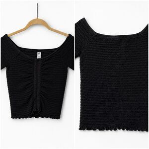 BP Nordstrom Black Smocked Off Shoulder Crop Top Size S